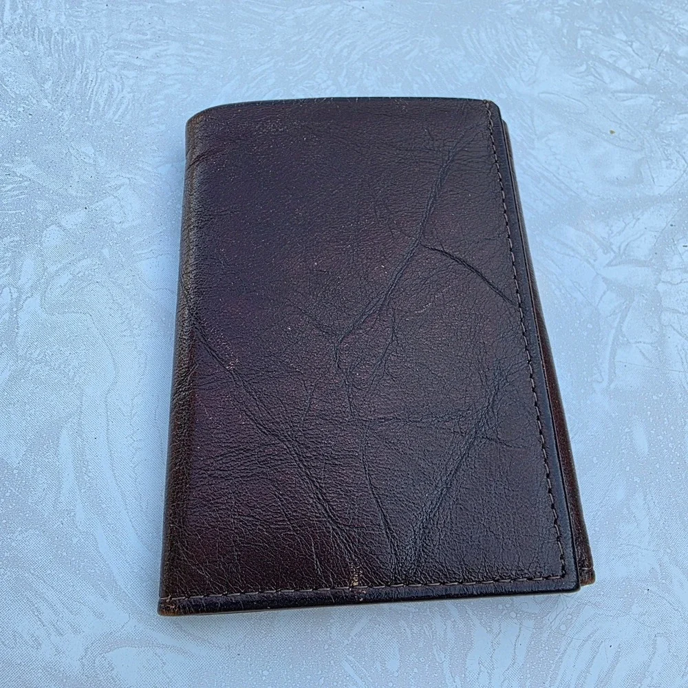 Amity Trifold Wallet Brown Cowhide Aluminum Brick & Glass Workers Union Logo